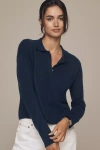 Pilcro The Jensen Cashmere Crop Polo Sweater By  In Blue
