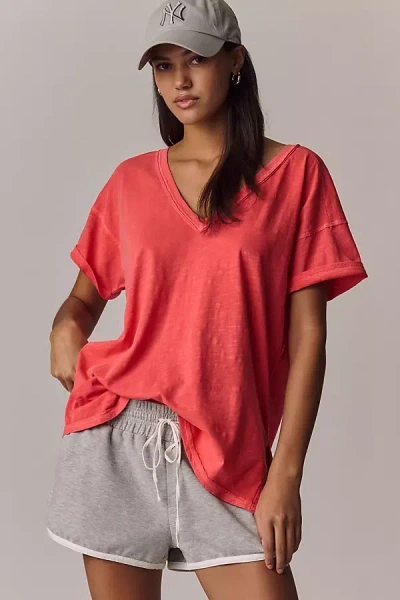 Pilcro The Jordyn Cotton-slub Crew-neck Oversized Tee By : Deep-v Edition In Orange