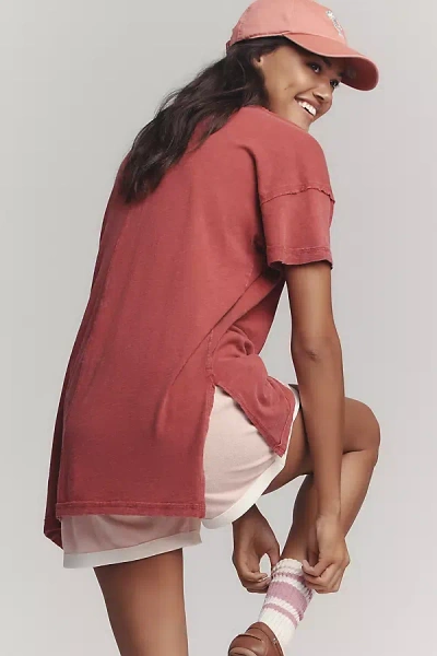 Pilcro The Jordyn Cotton-slub Crew-neck Oversized Tee By  In Red