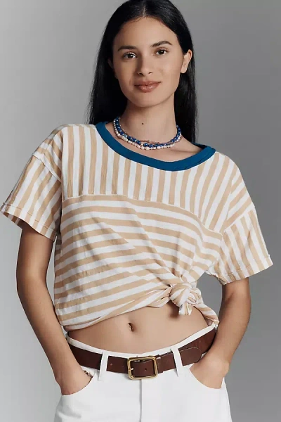 Pilcro The Jordyn Cotton-slub Crew-neck Oversized Tee By : Striped Edition