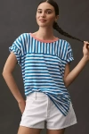 Pilcro The Jordyn Cotton-slub Crew-neck Oversized Tee By : Striped Edition In Blue