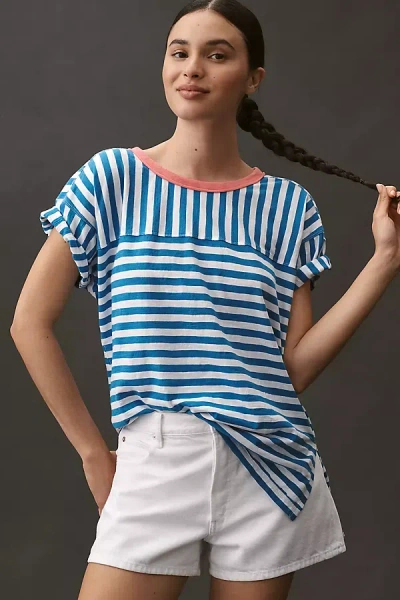 Pilcro The Jordyn Cotton-slub Crew-neck Oversized Tee By : Striped Edition In Blue