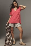 Pilcro The Jordyn Perfect Oversized Cotton-slub Tee By : V-neck Edition In Pink