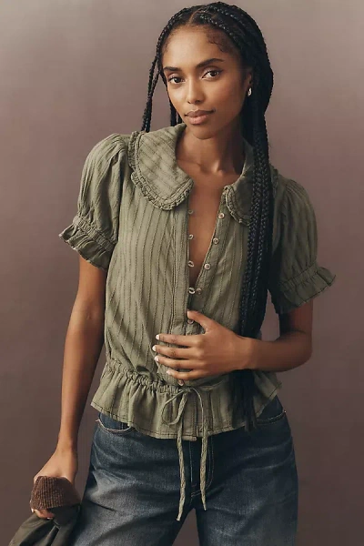 Pilcro The Keira Cinch-tie Peplum Blouse By  In Green