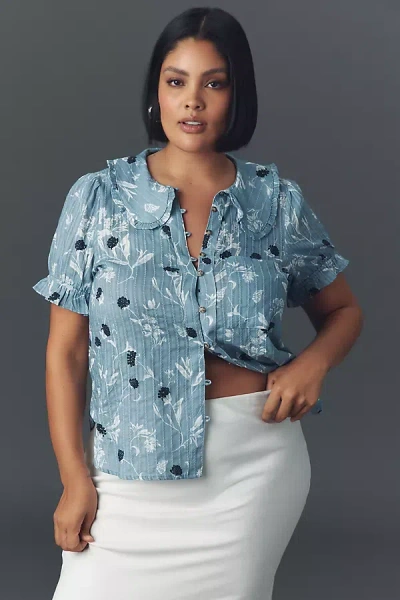 Pilcro The Keira Collared Button-front Blouse By  In Blue