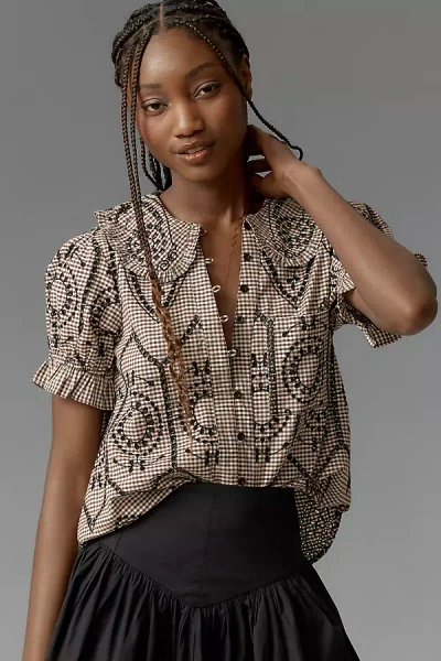 Pilcro The Keira Collared Button-front Blouse By : Embroidered Gingham Edition In Multicolor