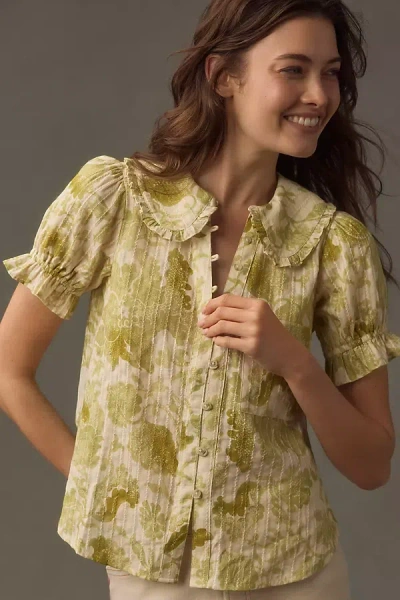 Pilcro The Keira Collared Button-front Blouse By  In Green