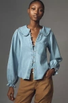 Pilcro The Keira Collared Button-front Blouse By : Long-sleeve Denim Edition In Blue