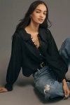 Pilcro The Keira Collared Button-front Blouse By : Long-sleeve Edition In Black