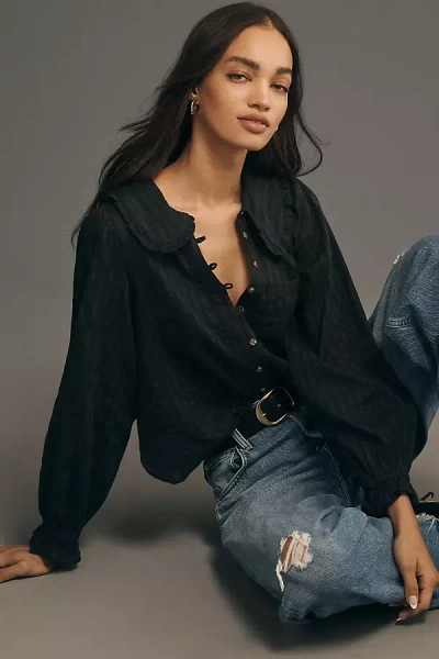 Pilcro The Keira Collared Button-front Blouse By : Long-sleeve Edition In Black