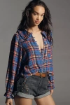 Pilcro The Keira Collared Button-front Blouse By : Long-sleeve Plaid Edition In Blue