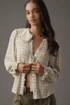 Pilcro The Keira Collared Button-front Blouse By : Long-sleeve Plaid Edition In Green