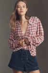 Pilcro The Keira Collared Button-front Blouse By : Long-sleeve Plaid Edition In Pink