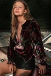 Pilcro The Keira Collared Button-front Blouse By : Long-sleeve Velvet Edition In Multi