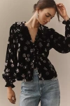 Pilcro The Keira Collared Button-front Blouse By : Long-sleeve Velvet Edition In Multicolor
