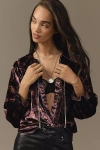 Pilcro The Keira Collared Button-front Blouse By : Long-sleeve Velvet Edition In Purple
