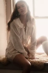 Pilcro The Keira Collared Button-front Blouse By : Long-sleeve Velvet Edition In White