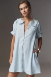 Pilcro The Keira Collared Button-front Mini Dress By  In Blue