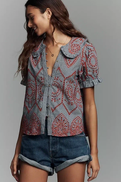 Pilcro The Keira Gingham Blouse By  In Blue