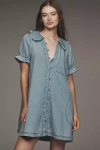 Pilcro The Keira Collared Button-front Mini Dress By  In Blue