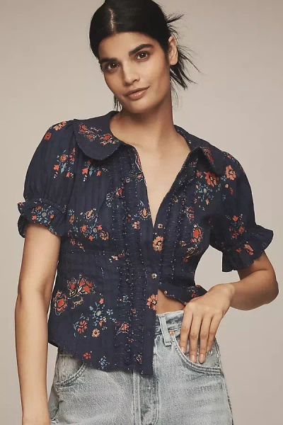 Pilcro The Keira Tuxedo-front Blouse By  In Blue