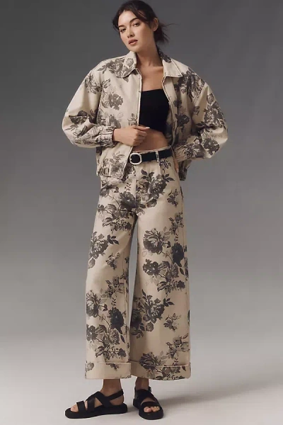 Pilcro The Leon Double Hem High-rise Wide-leg Cuffed Jeans By : Floral Edition In Black