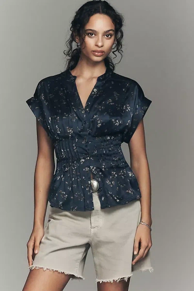 Pilcro The Linden Silky Pleated Waisted Blouse By  In Blue