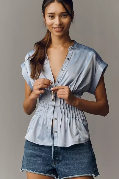 Pilcro The Linden Silky Pleated Waisted Blouse By  In Blue