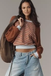 Pilcro The Niki Knit-sleeve Bubble Sweatshirt In Brown