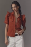 Pilcro The Ozzi Ruffle-sleeve Buttondown Shirt By  In Brown