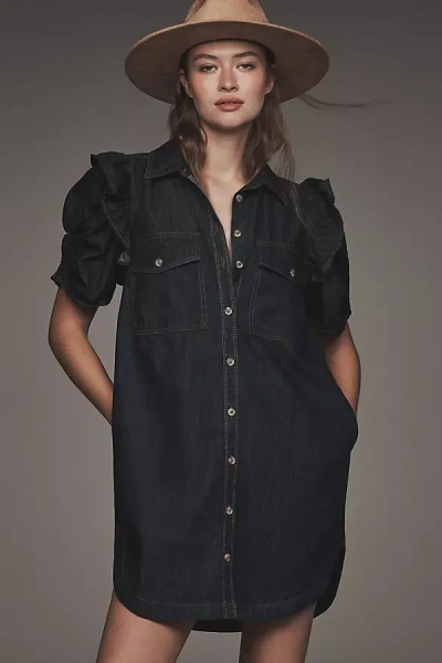 Pilcro The Ozzi Ruffle-sleeve Shirtdress By  In Blue