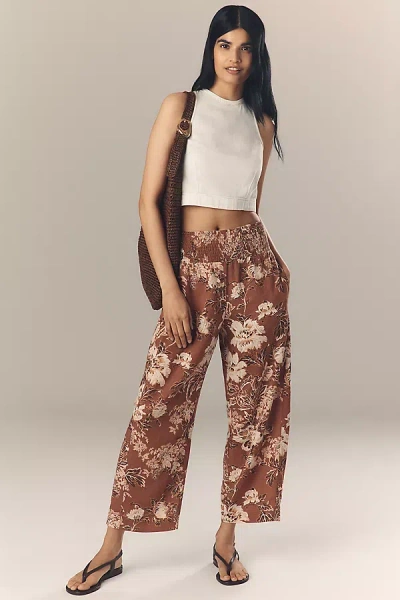 Pilcro The Reese Printed Smocked Pull-on Barrel Pants By