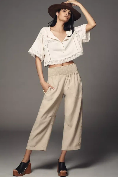 Pilcro The Reese Smocked Pull-on Barrel Pants By : Linen Blend Edition In Beige