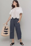 Pilcro The Reese Smocked Pull-on Barrel Pants By : Linen Blend Edition In Blue