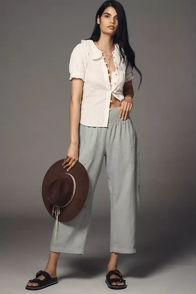 Pilcro The Reese Smocked Pull-on Barrel Pants By : Linen Blend Edition In Blue
