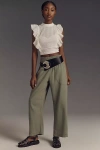 Pilcro The Reese Smocked Pull-on Barrel Pants By : Linen Blend Edition In Green
