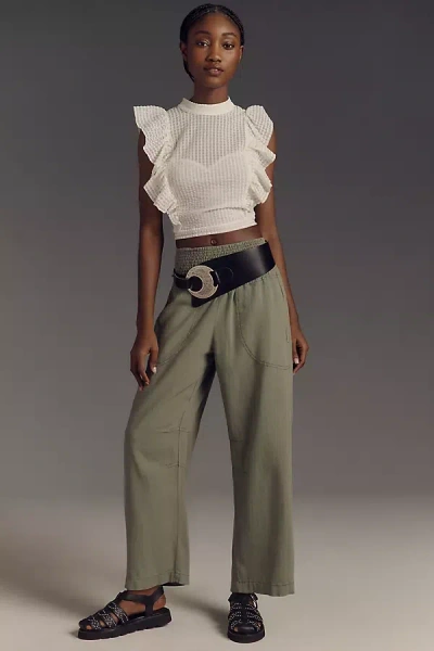 Pilcro The Reese Smocked Pull-on Barrel Pants By : Linen Blend Edition In Green