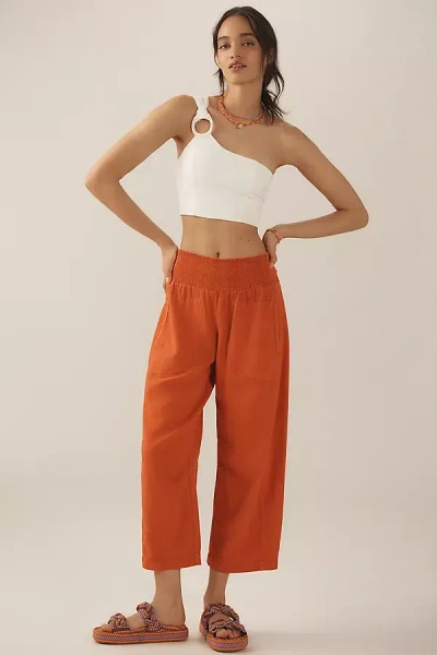 Pilcro The Reese Smocked Pull-on Barrel Pants By : Linen Blend Edition In Red