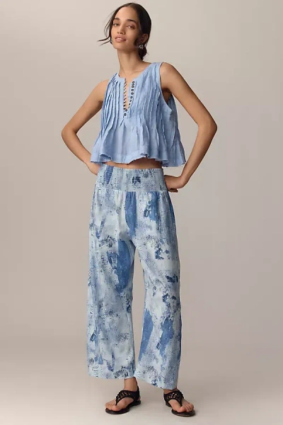 Pilcro The Reese Smocked Pull-on Barrel Pants By : Printed Edition In Blue