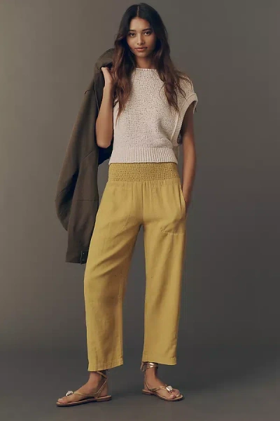 Pilcro The Reese Smocked Pull-on Barrel Trousers By : Linen Edition In Yellow