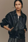 Pilcro The Rylie Studded Faux-leather Bomber Jacket By  In Black