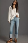 Pilcro Rinse Cuffed High-rise Straight-leg Jeans In Blue