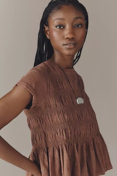 Pilcro The Tabby Ruched Cap-sleeve Tee By  In Brown