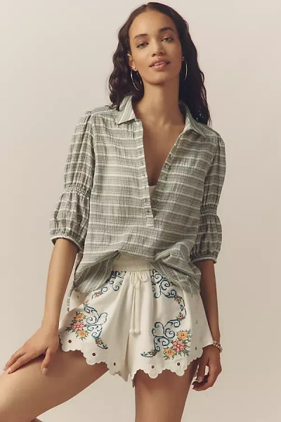 Pilcro The Tallulah Double Puff-sleeve Blouse By  In Gray