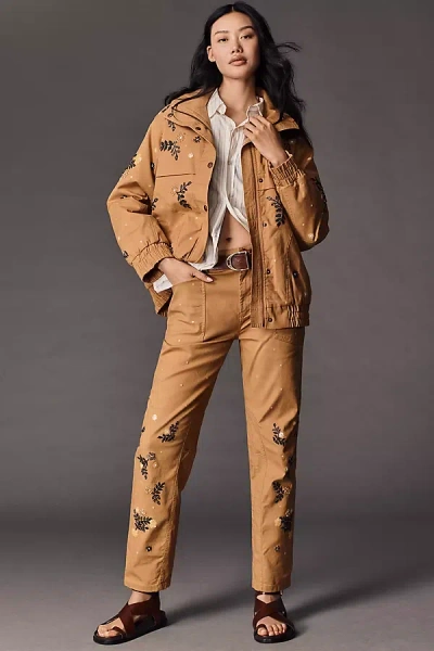 Pilcro The Wanderer Mid-rise Relaxed-leg Pants By : Appliqué Edition In Brown