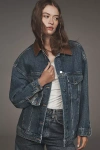 Pilcro The Weston Leather-collar Denim Boyfriend Jacket By  In Blue