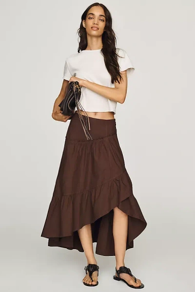 Pilcro Tiered Asymmetric Midi Skirt In Brown