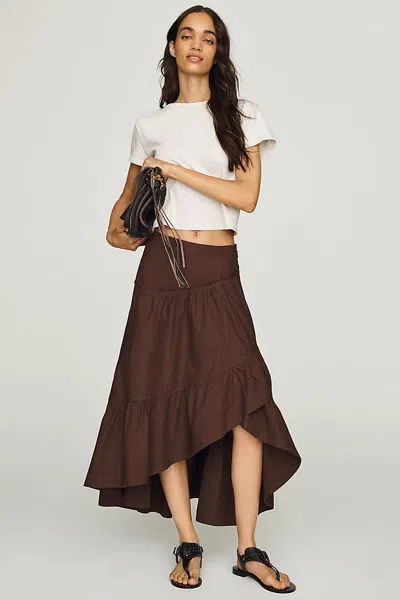 Pilcro Tiered Asymmetrical Midi Skirt In Brown
