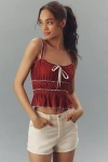 Pilcro Tiered Ruffle-hem Ruched Tank Top In Red