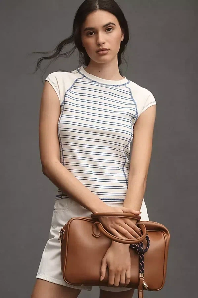 Pilcro Top-stitch Shrunken Ringer Tee In Beige